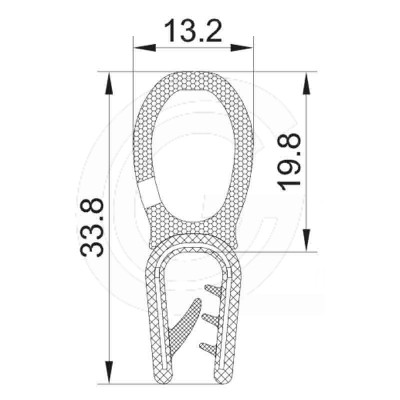 Klemprofiel | PVC | mosrubber kraal top | zwart | 33,8 x 13,2 mm | rol 50 meter